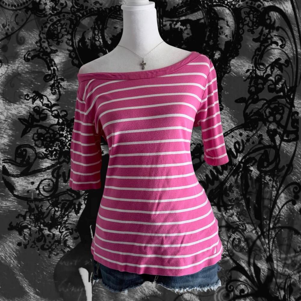 soft pink and white striped top
